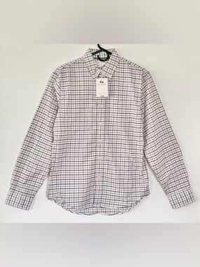 Free Assembly Men's White Grid Button-Down Shirt